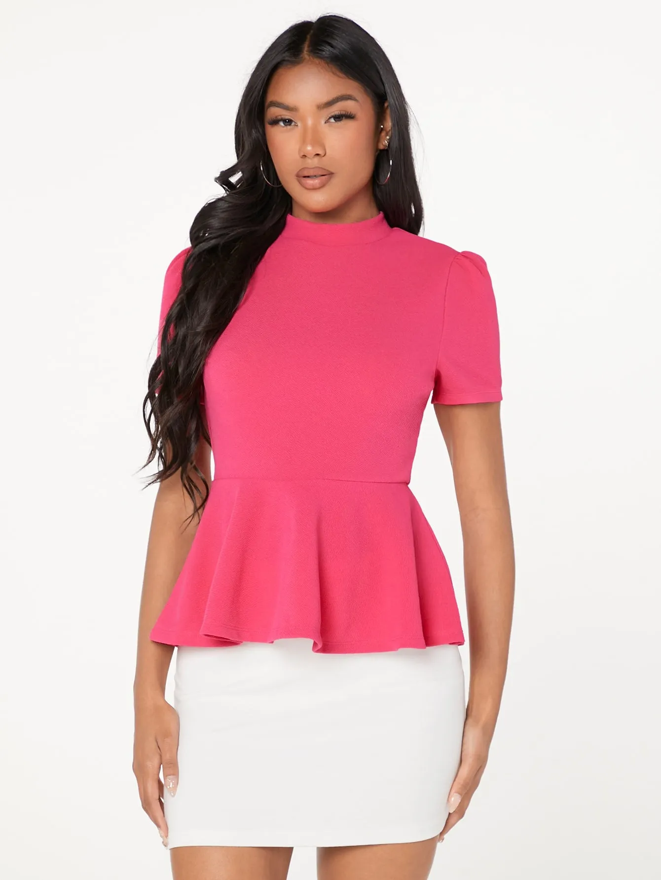Zipper Back Solid Peplum Top